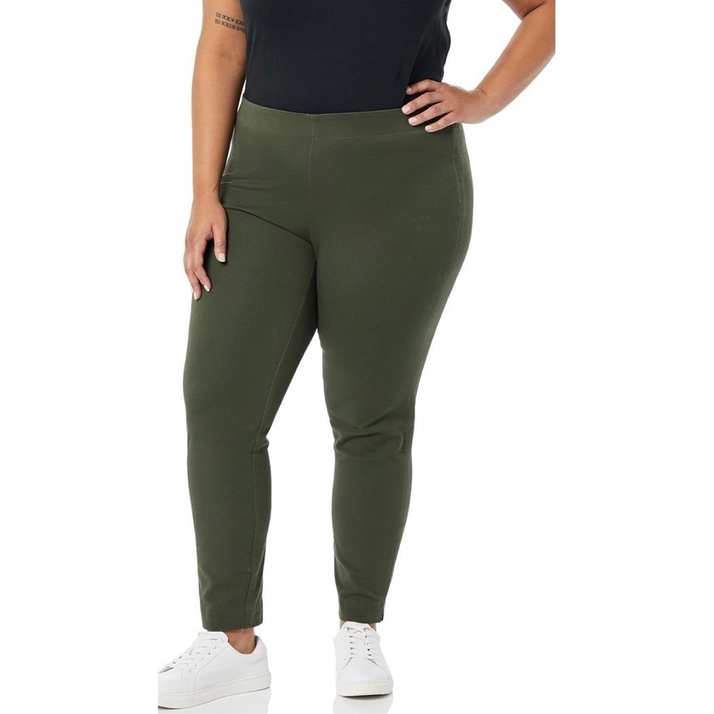 Amazon Essentials Slim Fit Ankle Pants Women 16 Green New Side Zip Bi-Stretch